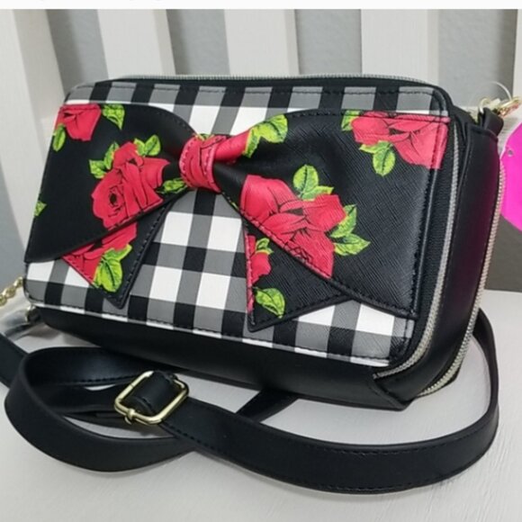 NWT Betsey Johnson GINGHAM ROSE CROSSBODY - Picture 5 of 9